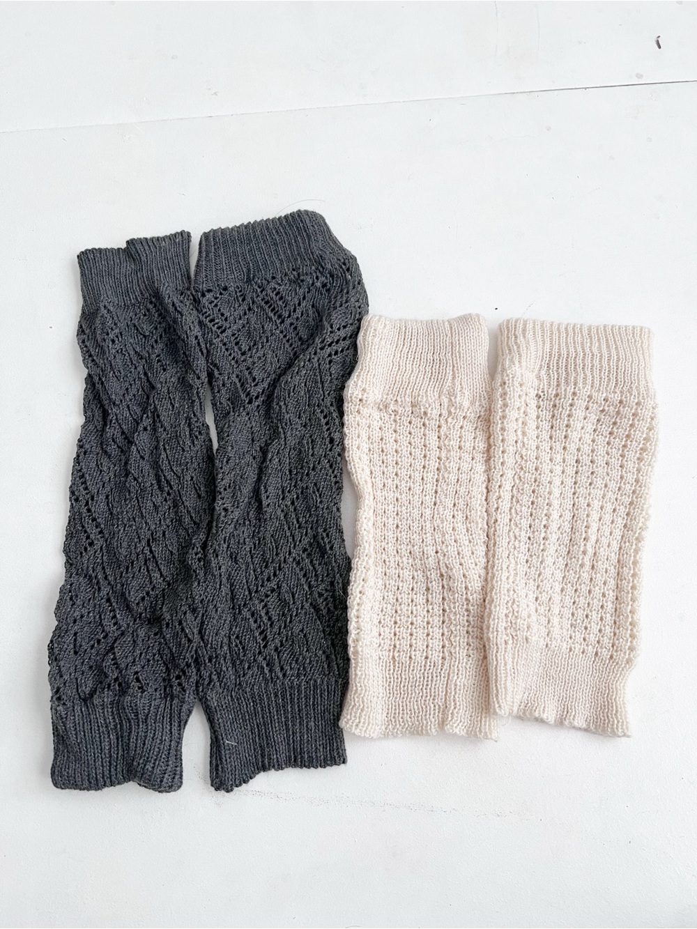 Womens Knit Leg Warmers - Charcoal and Cream